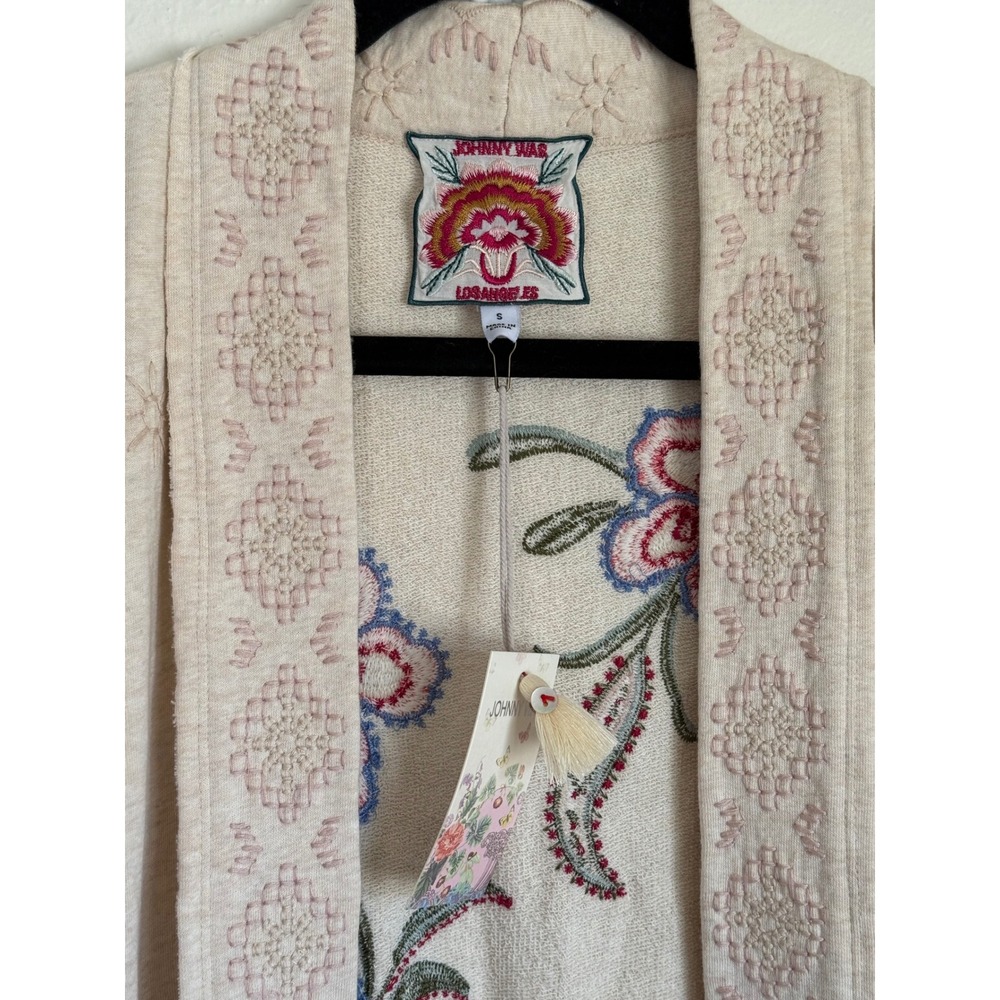 Johnny Was Cream Floral Embroidered Kimono - Picture 3 of 5